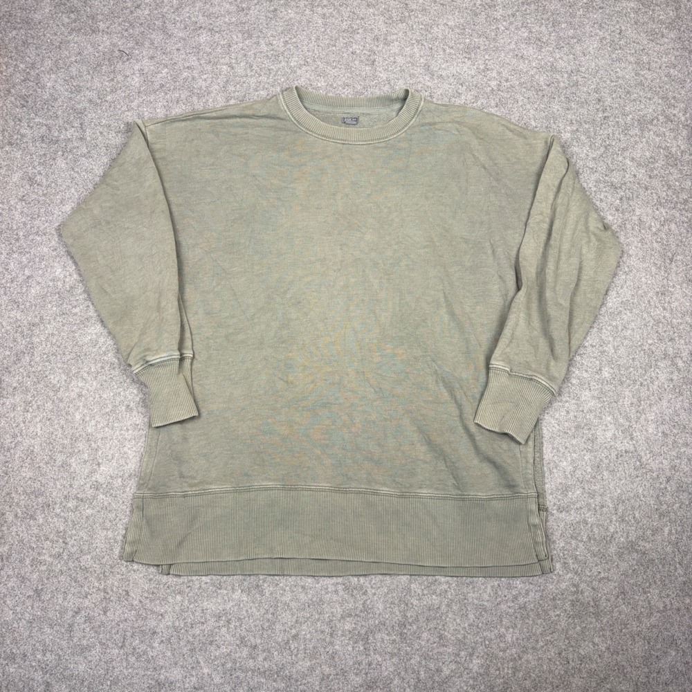 Aerie Womens XS Oversized Sweatshirt Olive Green Crewneck Side Slit Pullover
